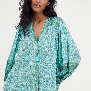 Spell & The Gypsy Collective Sundown Boho Blouse In Turquoise Size Small